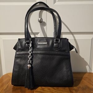 Charles Jourdan Black Pebbled Leather Shoulder Bag with Tassel